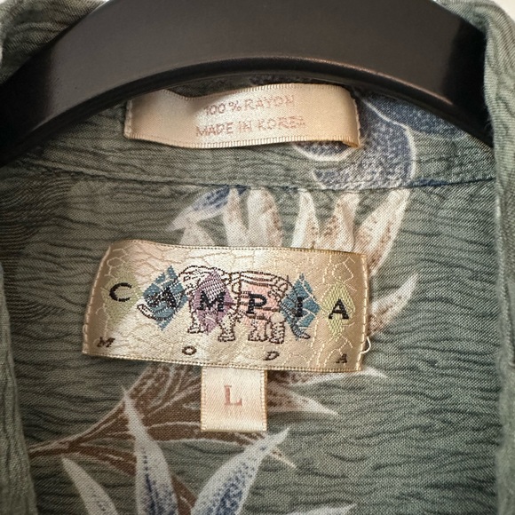 Men's Campia Green and Blue 100% Rayon Hawaiian Button Down Shirt Size Large - Picture 3 of 6